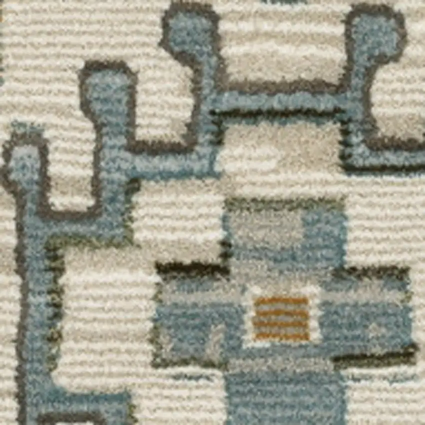 Ivory Blue And Brown Floral Area Rug With Fringe Photo 7