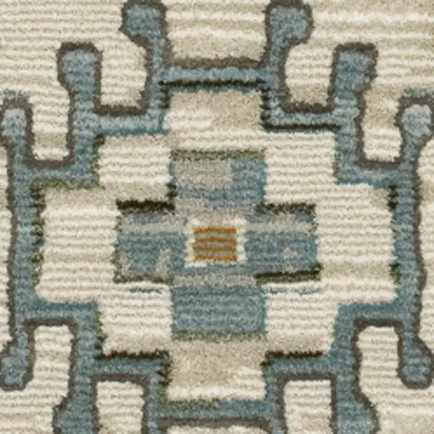 Ivory Blue And Brown Floral Area Rug With Fringe Photo 8