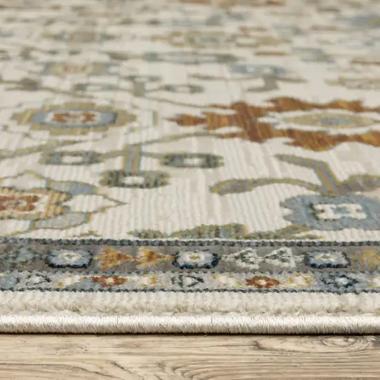 Ivory Blue And Brown Floral Area Rug With Fringe Photo 5