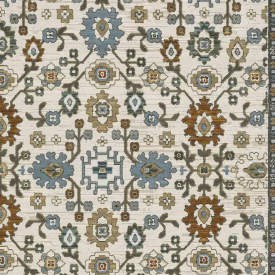 Ivory Blue And Brown Floral Area Rug With Fringe Photo 8