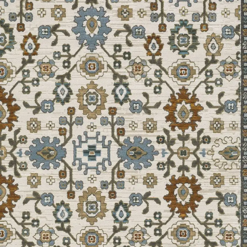 Ivory Blue And Brown Floral Area Rug With Fringe Photo 8
