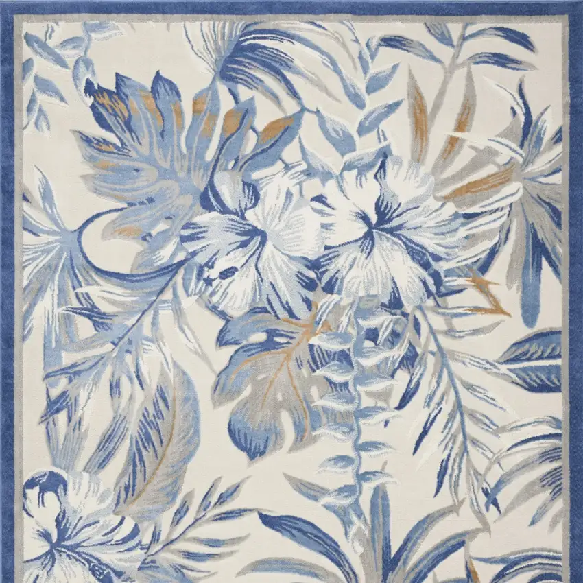 Ivory Blue And Brown Floral Area Rug Photo 8