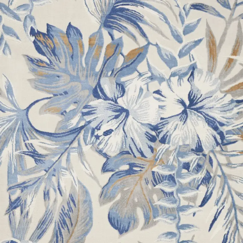 Ivory Blue And Brown Floral Area Rug Photo 7