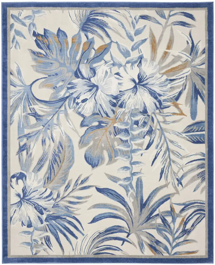 Ivory Blue And Brown Floral Area Rug Photo 2