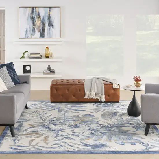 Ivory Blue And Brown Floral Area Rug Photo 6