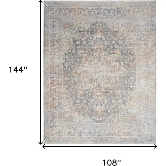 Ivory Blue And Brown Medallion Distressed Area Rug Photo 3