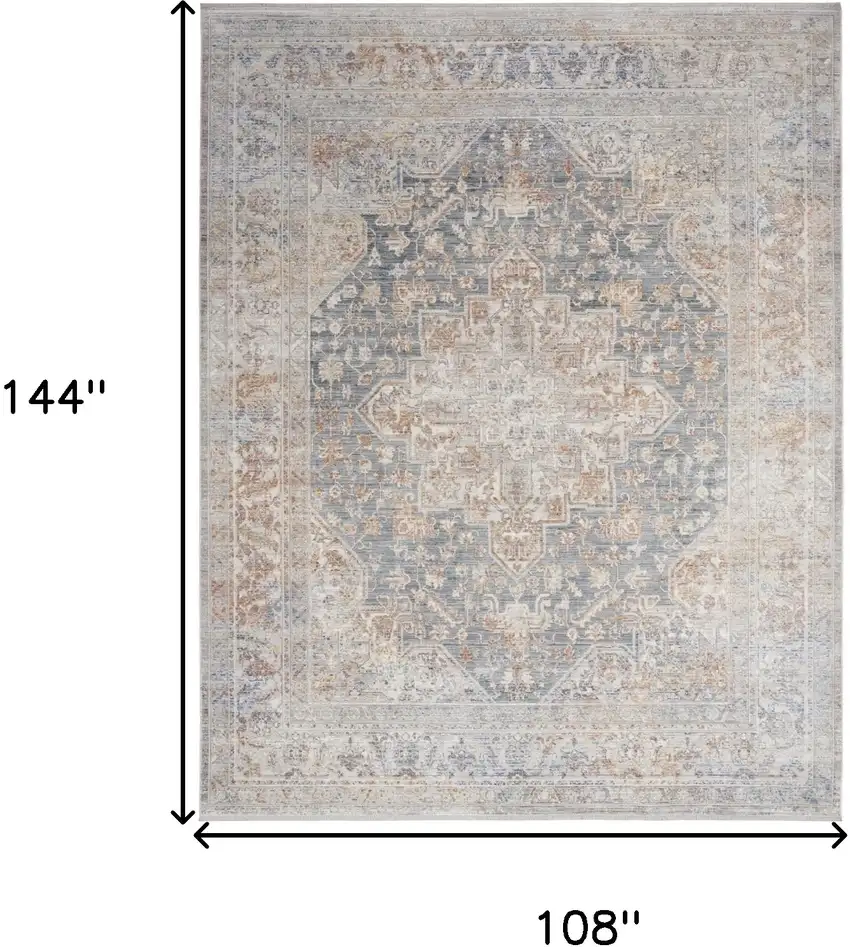 Ivory Blue And Brown Medallion Distressed Area Rug Photo 3