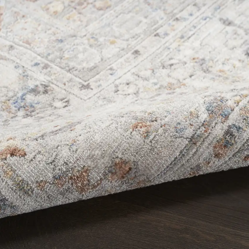 Ivory Blue And Brown Medallion Distressed Area Rug Photo 7