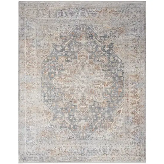 Ivory Blue And Brown Medallion Distressed Area Rug Photo 5