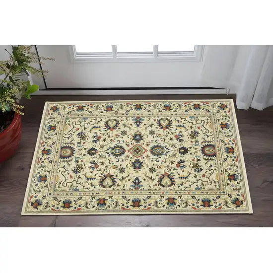 Ivory Blue And Brown Oriental Area Rug With Fringe Photo 1