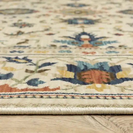 Ivory Blue And Brown Oriental Area Rug With Fringe Photo 7
