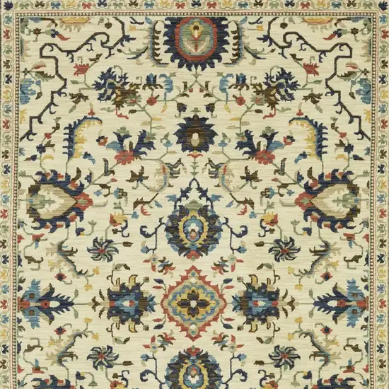 Ivory Blue And Brown Oriental Area Rug With Fringe Photo 8