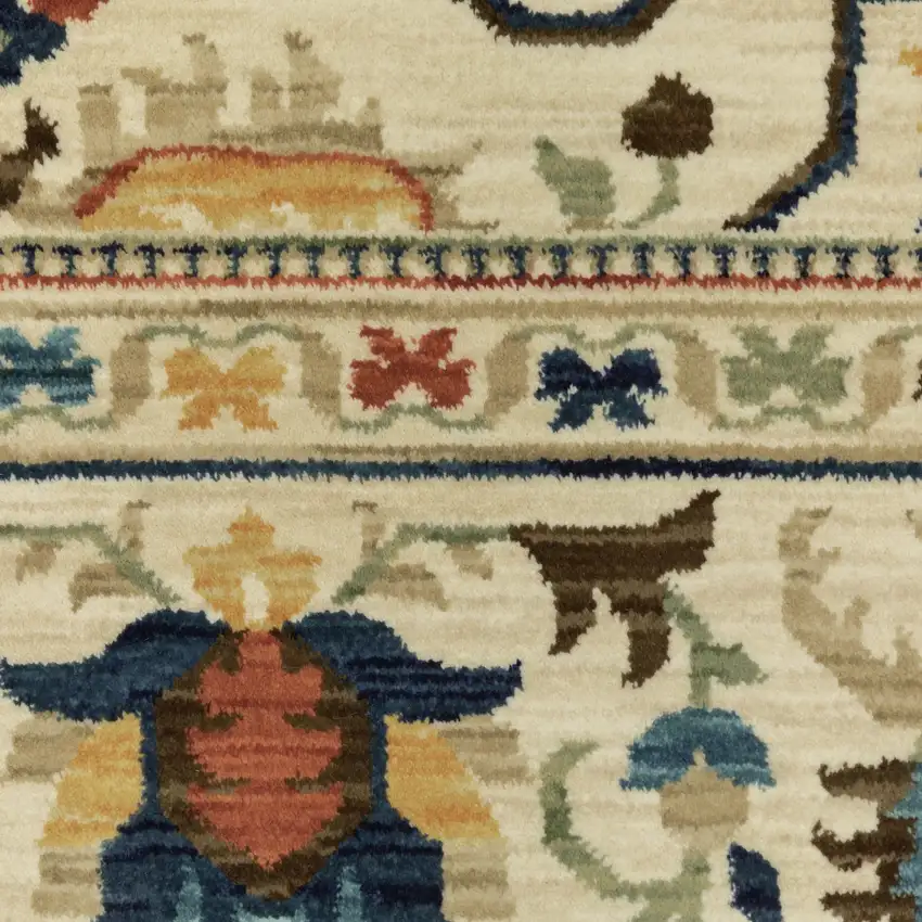 Ivory Blue And Brown Oriental Area Rug With Fringe Photo 9