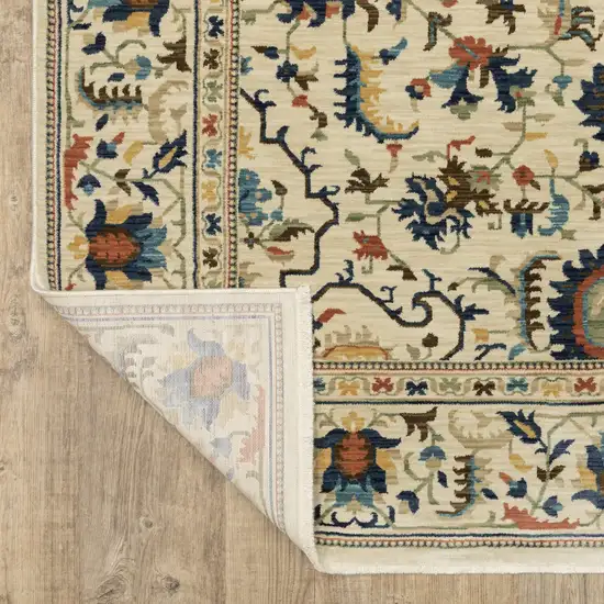 Ivory Blue And Brown Oriental Area Rug With Fringe Photo 6