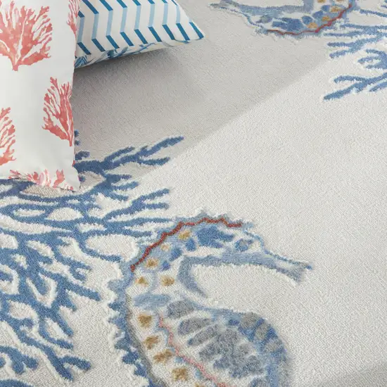 Ivory Blue And Brown Seashell and Coral Area Rug Photo 9