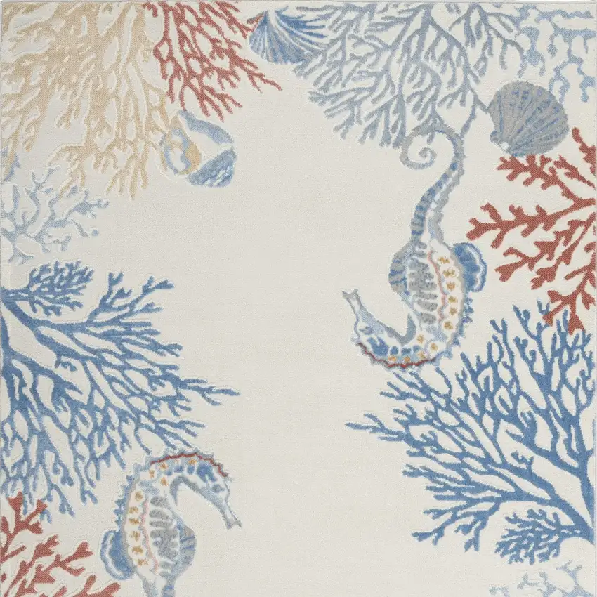 Ivory Blue And Brown Seashell and Coral Area Rug Photo 6