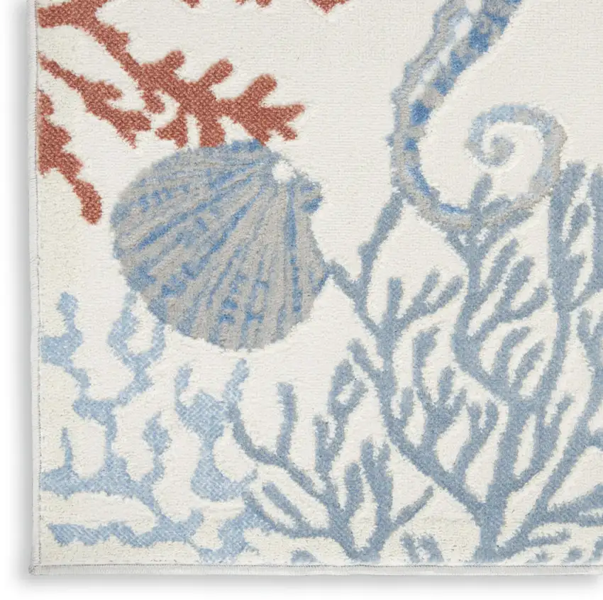 Ivory Blue And Brown Seashell and Coral Area Rug Photo 8