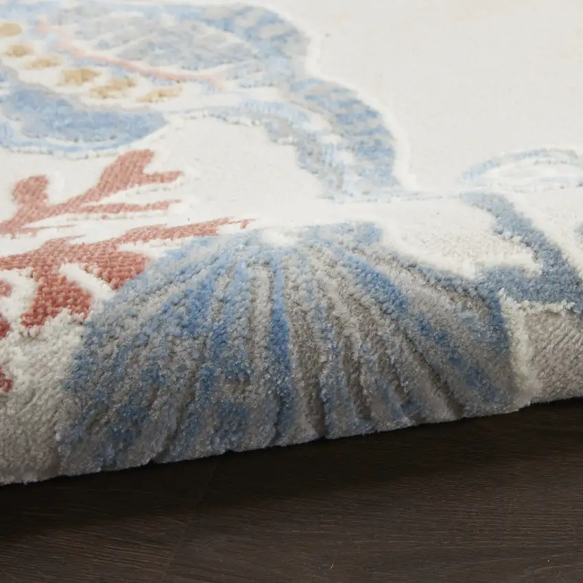 Ivory Blue And Brown Seashell and Coral Area Rug Photo 7