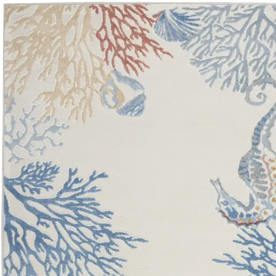 Ivory Blue And Brown Seashell and Coral Area Rug Photo 5