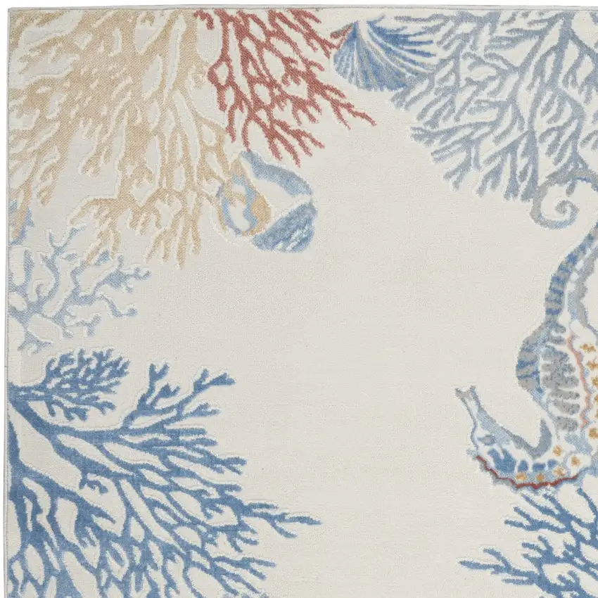 Ivory Blue And Brown Seashell and Coral Area Rug Photo 5