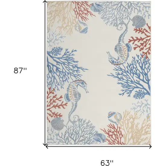 Ivory Blue And Brown Seashell and Coral Area Rug Photo 3