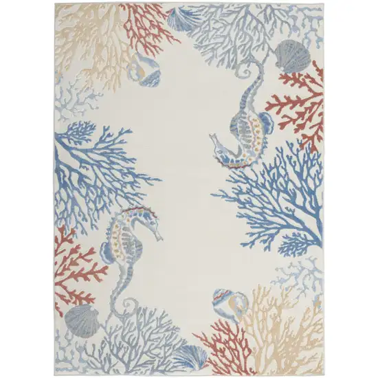Ivory Blue And Brown Seashell and Coral Area Rug Photo 2