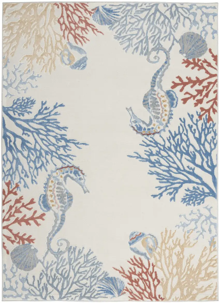 Ivory Blue And Brown Seashell and Coral Area Rug Photo 2