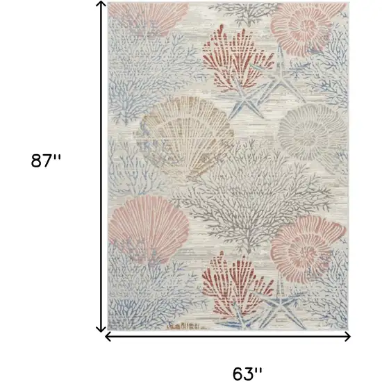 Ivory Blue And Brown Seashell and Coral Area Rug Photo 3