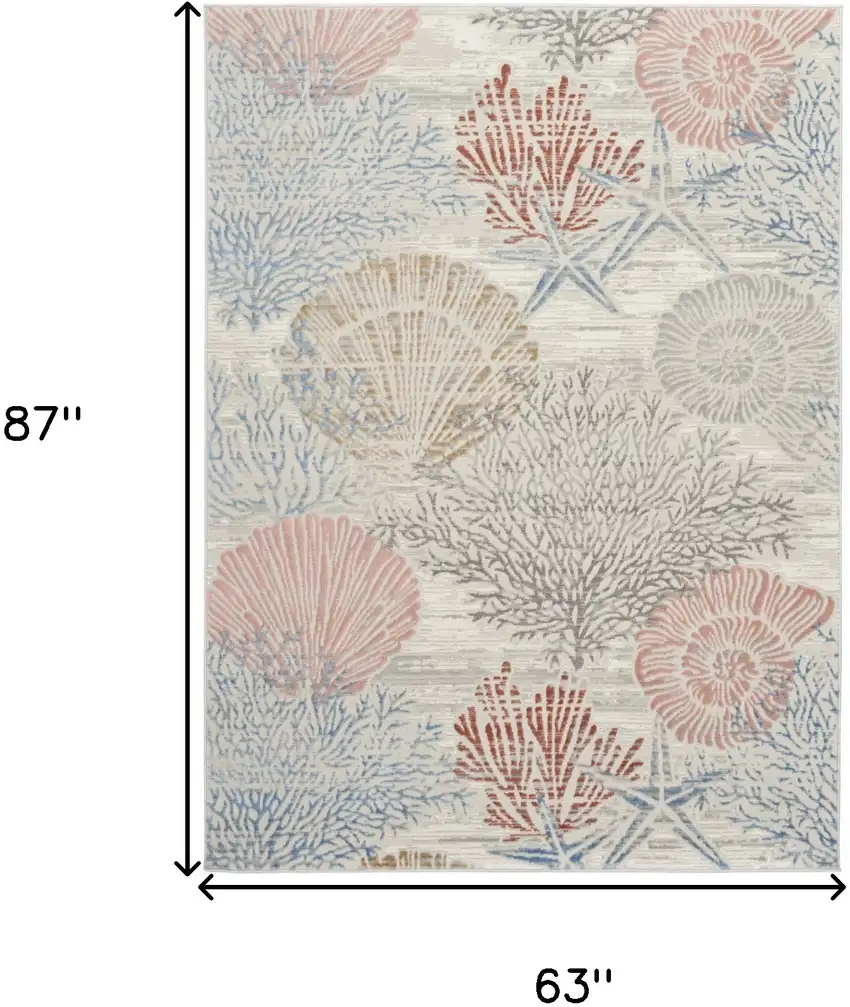 Ivory Blue And Brown Seashell and Coral Area Rug Photo 3