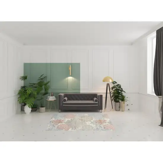 Ivory Blue And Brown Seashell and Coral Area Rug Photo 1