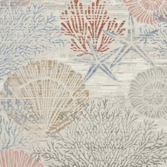 Ivory Blue And Brown Seashell and Coral Area Rug Photo 7