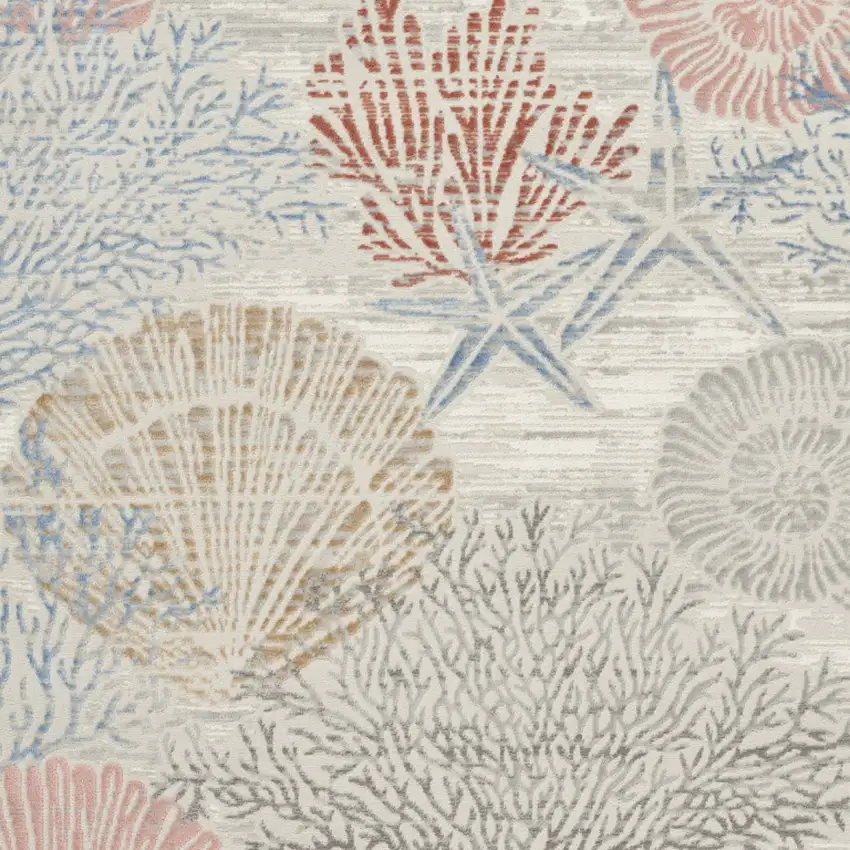 Ivory Blue And Brown Seashell and Coral Area Rug Photo 7
