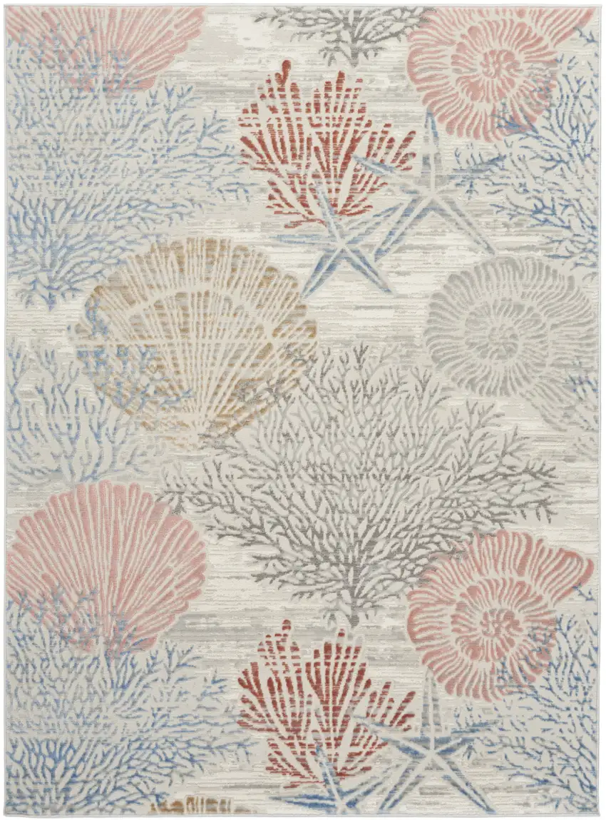 Ivory Blue And Brown Seashell and Coral Area Rug Photo 2