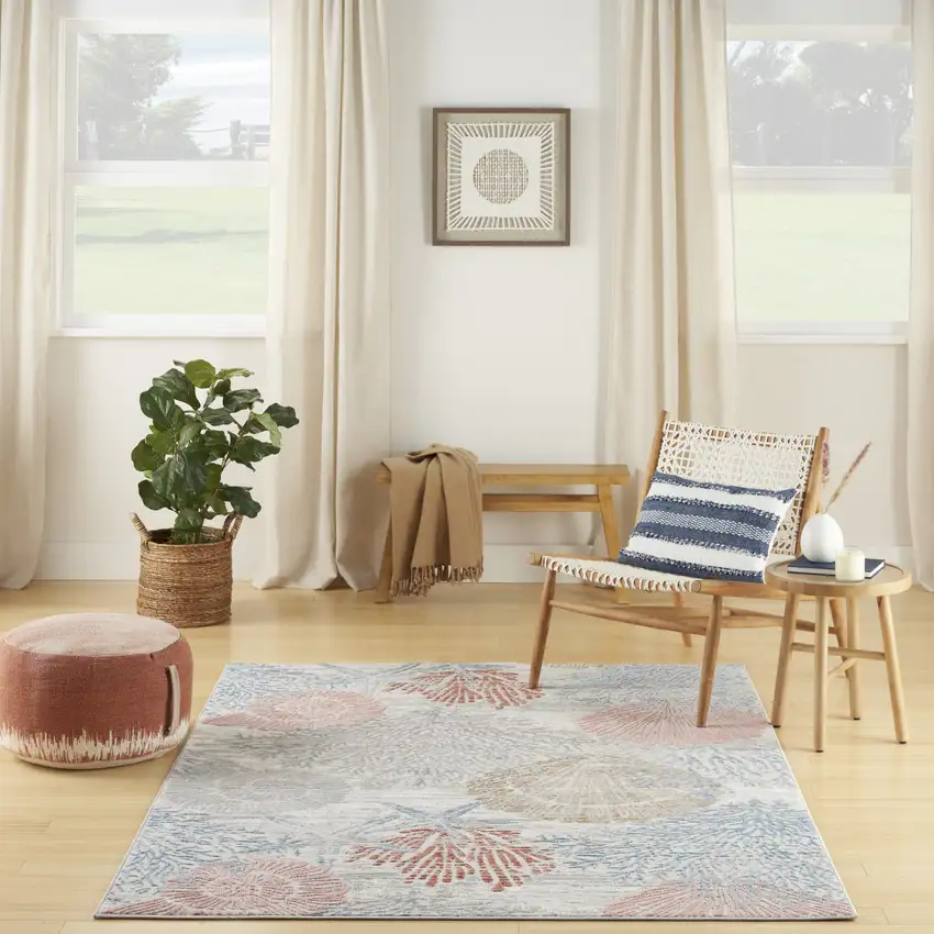 Blue Blush And Gray Seashell and Coral Area Rug Photo 5