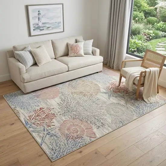 Blue Blush And Gray Seashell and Coral Area Rug Photo 1