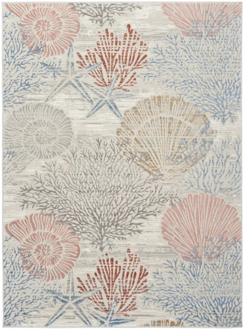Ivory Blue And Brown Seashell and Coral Area Rug Photo 8