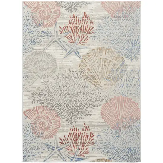 Ivory Blue And Brown Seashell and Coral Area Rug Photo 8