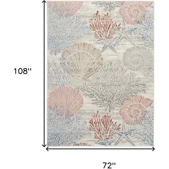 Ivory Blue And Brown Seashell and Coral Area Rug Photo 3