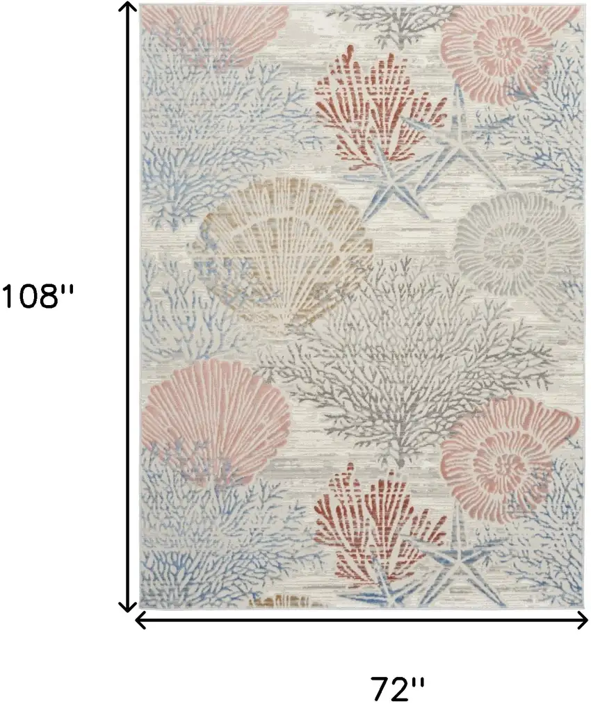 Ivory Blue And Brown Seashell and Coral Area Rug Photo 3