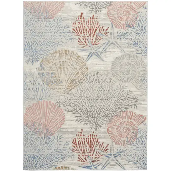 Ivory Blue And Brown Seashell and Coral Area Rug Photo 7