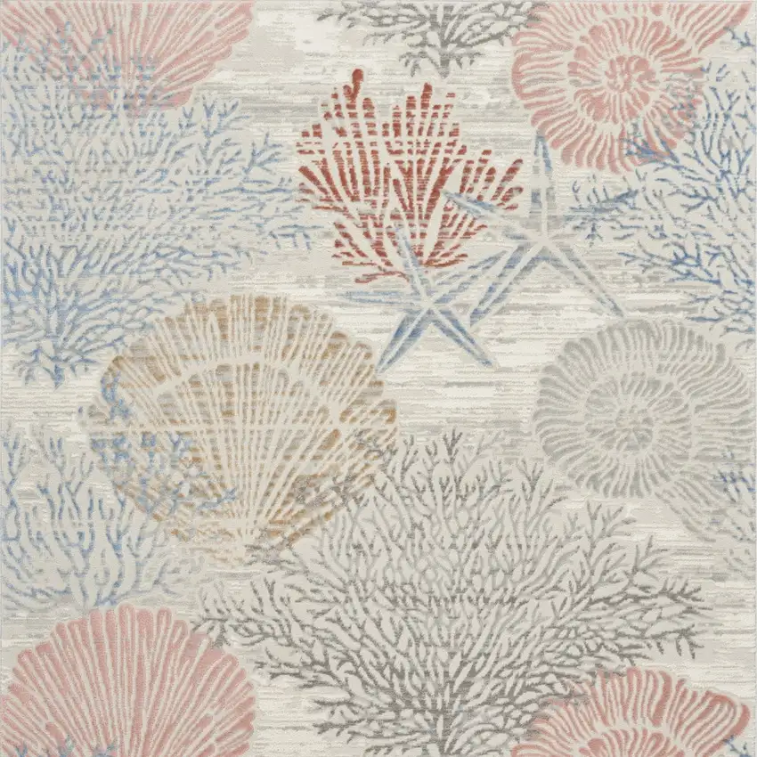Ivory Blue And Brown Seashell and Coral Area Rug Photo 9