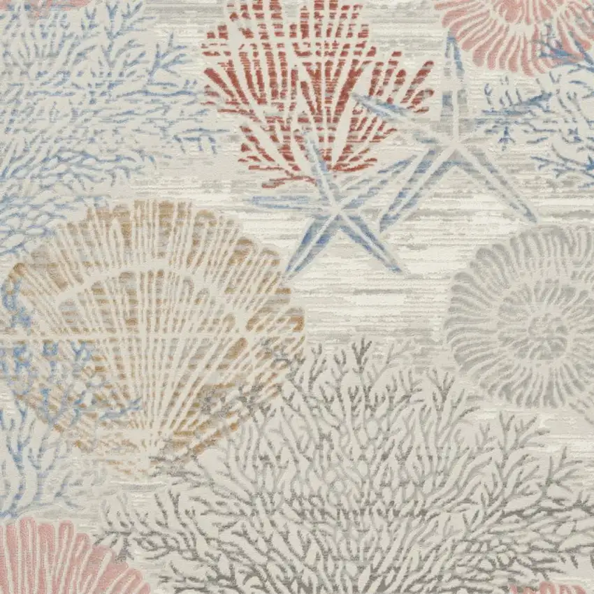 Ivory Blue And Brown Seashell and Coral Area Rug Photo 4