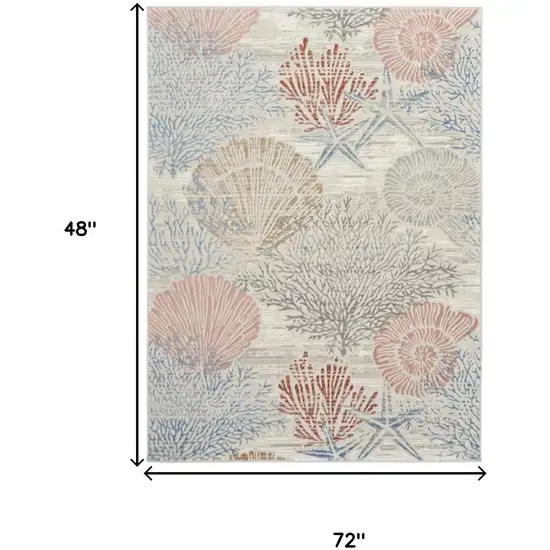 Ivory Blue And Brown Seashell and Coral Area Rug Photo 3