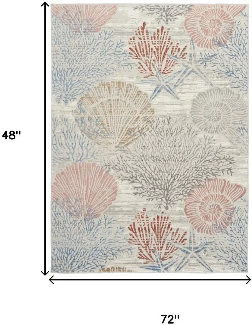 Ivory Blue And Brown Seashell and Coral Area Rug Photo 3