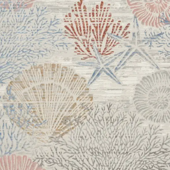 Ivory Blue And Brown Seashell and Coral Area Rug Photo 8