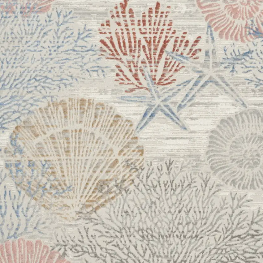 Ivory Blue And Brown Seashell and Coral Area Rug Photo 8