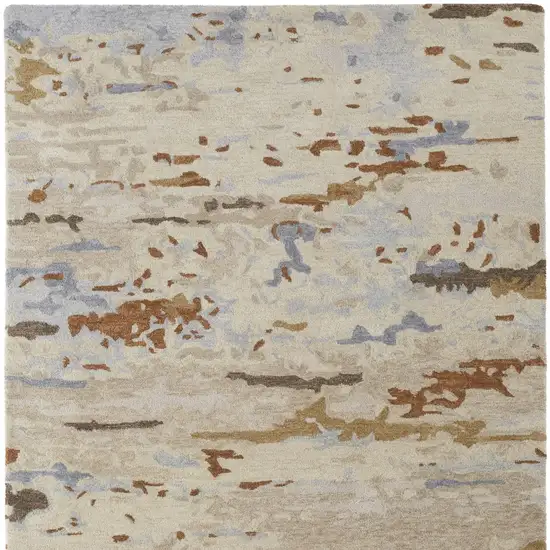 Ivory Blue And Brown Wool Abstract Tufted Handmade Stain Resistant Area Rug Photo 3