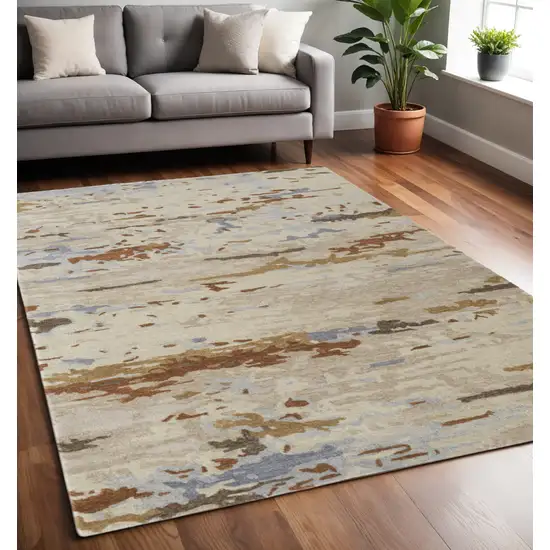 Ivory and Blue Wool Abstract Hand Tufted Area Rug Photo 1
