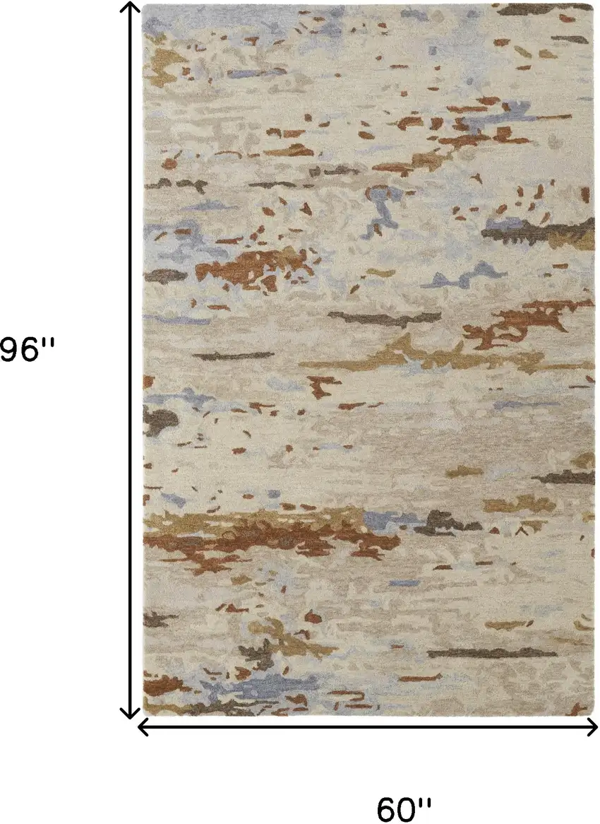 Ivory Blue And Brown Wool Abstract Tufted Handmade Stain Resistant Area Rug Photo 10