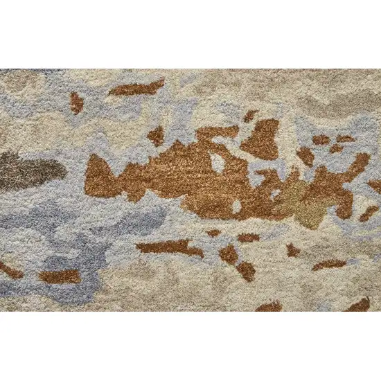 Ivory Blue And Brown Wool Abstract Tufted Handmade Stain Resistant Area Rug Photo 4